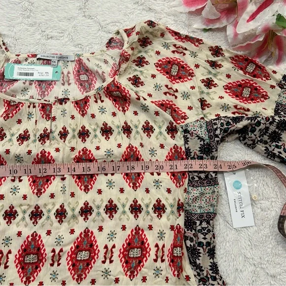 NWT Collective Concepts - Tobar Keyhole Front Top Boho Tribal Print XXL - Picture 6 of 11